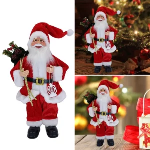 Christmas Sitting Standing Santa Claus Figurines Doll Cute 12inch Xmas Tree Party Ornament Table Office Fireplace Home Decor - Image 2