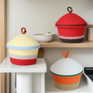 Woven Cotton Rope Storage Baskets-Fruits/Clothes/Toys Eco-Friendly Organizer for Home/Picnic/Camping Soft Textured & Stylish - Image 2