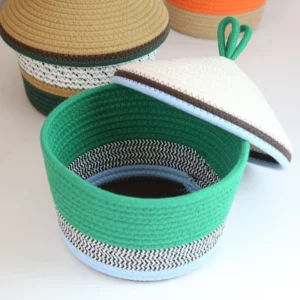 Woven Cotton Rope Storage Baskets-Fruits/Clothes/Toys Eco-Friendly Organizer for Home/Picnic/Camping Soft Textured & Stylish - Image 3