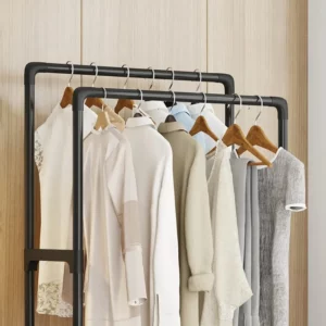 Coat Rack Double Pole With Shelf For Entryway Sturdy Durable Standing Wheels Multifunctional Storage Shelves Coat Rack Storage - Image 2