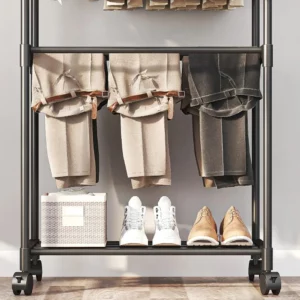 Coat Rack Double Pole With Shelf For Entryway Sturdy Durable Standing Wheels Multifunctional Storage Shelves Coat Rack Storage - Image 5