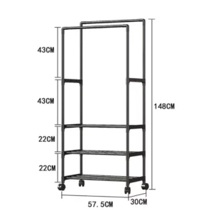 Coat Rack Double Pole With Shelf For Entryway Sturdy Durable Standing Wheels Multifunctional Storage Shelves Coat Rack Storage - Image 6