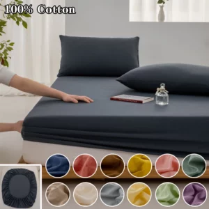 100% Cotton Fitted Sheet with Elastic Band Adjustable Non-Slip Mattress Cover 140/160/180/200cm for Single Double Queen King Bed - Image 7