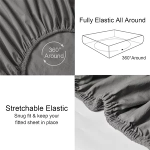 100% Cotton Fitted Sheet with Elastic Band Adjustable Non-Slip Mattress Cover 140/160/180/200cm for Single Double Queen King Bed - Image 3