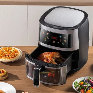 New 6L Stainless Steel Large-Capacity Air Fryer Household Visual Electric Oven Oil-Free Multifunctional Home Black White Green - Image 5