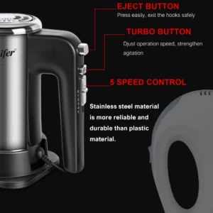 5 Speeds Food Mixer Electric Cuisine Kitchen Blender With Dough Hooks Chrome Egg Beater Hand Mixer Machine For Bakery Sonifer - Image 4