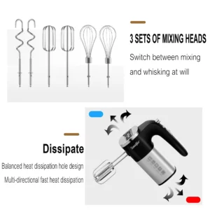 "Sonifer Hand Mixer SF-7078 .Stainless steel mirror bright housing .Front cover with LED blue indicator - Image 3