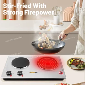 2000W Double Burner Electric Stove, Built-in Commercial Induction Cooker, Fast Heating Dual Hot Plate for Stir-Fry, Home Use - Image 6