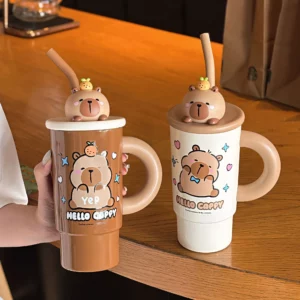 Cute Cartoon Caoybara Outdoor Ice Cup Stainless Steel Insulated Water Bottle Vacuum Flask Tumbler with Handle and Straw - Image 2