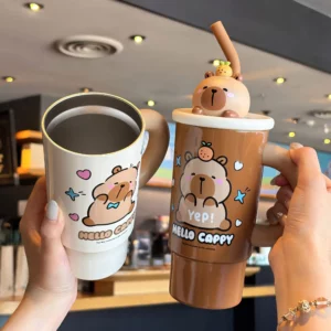 Cute Cartoon Caoybara Outdoor Ice Cup Stainless Steel Insulated Water Bottle Vacuum Flask Tumbler with Handle and Straw - Image 4