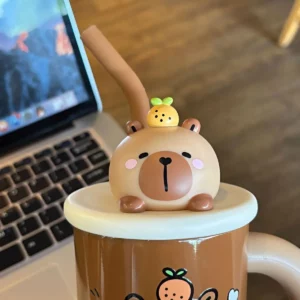 Cute Cartoon Caoybara Outdoor Ice Cup Stainless Steel Insulated Water Bottle Vacuum Flask Tumbler with Handle and Straw - Image 6