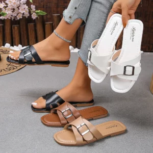 Summer Elegant Round Headed Sexy Flat Casual Slippers Fashionable Best Selling New Comfortable Women's Plus Size Slippers - Image 1