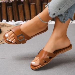 Summer Elegant Round Headed Sexy Flat Casual Slippers Fashionable Best Selling New Comfortable Women's Plus Size Slippers - Image 4