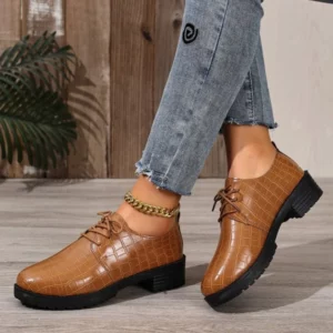 Oxfords Women's Shoes Handmade Womens Flat Shoes Pu Leather Bullock Lace Up Female Oxfords Shoes Fashion Daily Casual Shoes - Image 2