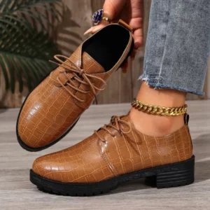 Oxfords Women's Shoes Handmade Womens Flat Shoes Pu Leather Bullock Lace Up Female Oxfords Shoes Fashion Daily Casual Shoes - Image 3