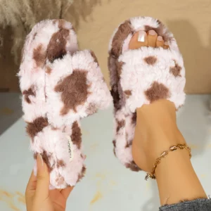 Comfort Faux Fur Platform Slippers Women Outdoor Leopard Print Fluffy Slides Woman Anti Slip Thick Bottom Warm Slippers Female - Image 7