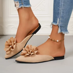 Leisure Black Cloesd Toe Slippers Women 2025 Summer Flat Heels Shoes Women Big Flower Slip on Daily Shoes Women - Image 5