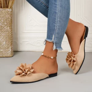 Leisure Black Cloesd Toe Slippers Women 2025 Summer Flat Heels Shoes Women Big Flower Slip on Daily Shoes Women - Image 4