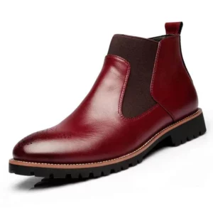 POLALI Spring/Winter Fur Men Chelsea Boots British Style Fashion Ankle Boots Black/Brown/Red Brogues Soft Leather Casual Shoes - Image 4