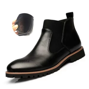 POLALI Spring/Winter Fur Men Chelsea Boots British Style Fashion Ankle Boots Black/Brown/Red Brogues Soft Leather Casual Shoes - Image 6