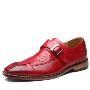 Men's Casual Business Shoes Snakeskin Grain Leather Mens Buckle Square Toe Dress Office Flats Men Fashion Wedding Party Oxfords - Image 3