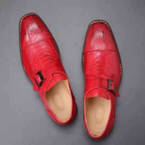 Men's Casual Business Shoes Snakeskin Grain Leather Mens Buckle Square Toe Dress Office Flats Men Fashion Wedding Party Oxfords - Image 5