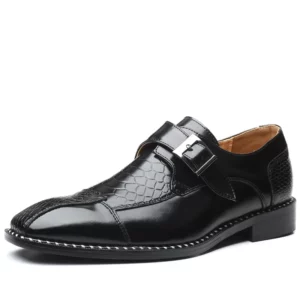 Men's Casual Business Shoes Snakeskin Grain Leather Mens Buckle Square Toe Dress Office Flats Men Fashion Wedding Party Oxfords - Image 7