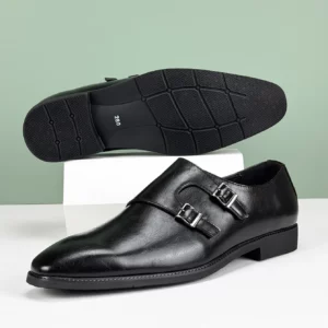 2025 Fashion Men's British Derby Shoes Breathable Adjustable Buckle Business Casual Leather Shoes for Commuting & Wedding - Image 4