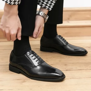 New men's shoes business pointy dress shoes men's Derby shoes simple leather breathable lace-up wedding groom shoes - Image 3