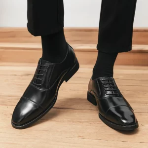 New men's shoes business pointy dress shoes men's Derby shoes simple leather breathable lace-up wedding groom shoes - Image 4
