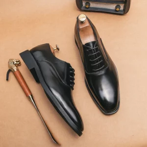 New men's shoes business pointy dress shoes men's Derby shoes simple leather breathable lace-up wedding groom shoes - Image 5