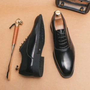 New men's shoes business pointy dress shoes men's Derby shoes simple leather breathable lace-up wedding groom shoes - Image 6