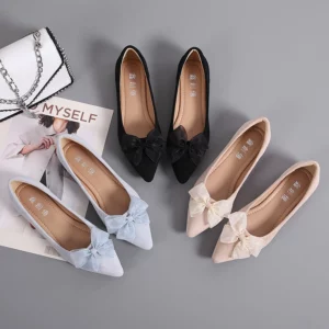 Bowknot Luxury Women's Flat Shoes Pointed Toe Shoes Large Size Work Shoes Soft Bottom Comfortable Ballet Flat Maternity Shoes - Image 2