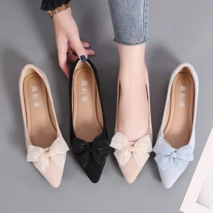 Bowknot Luxury Women's Flat Shoes Pointed Toe Shoes Large Size Work Shoes Soft Bottom Comfortable Ballet Flat Maternity Shoes - Image 3