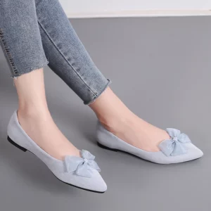Bowknot Luxury Women's Flat Shoes Pointed Toe Shoes Large Size Work Shoes Soft Bottom Comfortable Ballet Flat Maternity Shoes - Image 4