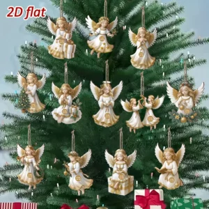 12Pcs Christmas Vintage Wooden White Angel Pendant Merry Christmas New Year Pendant Gift Christmas Tree Decor Supplies - Image 6