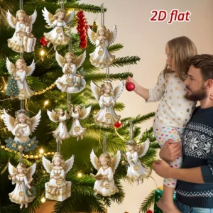 12Pcs Christmas Vintage Wooden White Angel Pendant Merry Christmas New Year Pendant Gift Christmas Tree Decor Supplies - Image 5