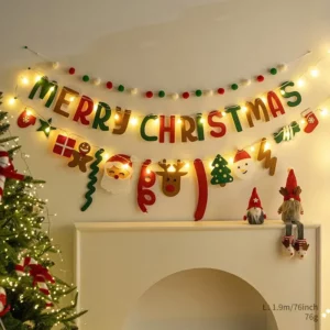 LED String Light DIY Handmade Decorated Merry Christmas Holiday Hanging Home Room Background Pull Flag Banner Christmas Pendant - Image 2