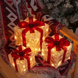 3pcs Lighted Gift Boxes Decorations, Decorative Boxes, Christmas Tree Skirt Ornament For Holiday, Party, Christmas - Image 1