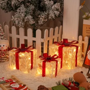3pcs Lighted Gift Boxes Decorations, Decorative Boxes, Christmas Tree Skirt Ornament For Holiday, Party, Christmas - Image 6