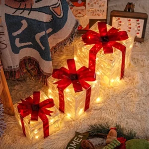 3pcs Lighted Gift Boxes Decorations, Decorative Boxes, Christmas Tree Skirt Ornament For Holiday, Party, Christmas - Image 5