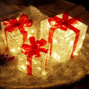 3pcs Lighted Gift Boxes Decorations, Decorative Boxes, Christmas Tree Skirt Ornament For Holiday, Party, Christmas - Image 3
