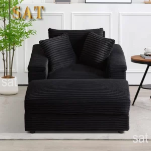 Large Adjustable Indoor Chaise Lounge Chair, 54.75” Wide Upholstered Corduroy Sofa with 3 Pillows, Cozy Fluffy Design - Image 2