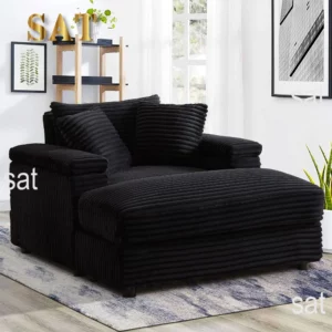 Large Adjustable Indoor Chaise Lounge Chair, 54.75” Wide Upholstered Corduroy Sofa with 3 Pillows, Cozy Fluffy Design - Image 7