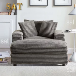 Large Adjustable Indoor Chaise Lounge Chair, 54.75” Wide Upholstered Corduroy Sofa with 3 Pillows, Cozy Fluffy Design - Image 6