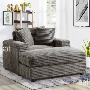 Large Adjustable Indoor Chaise Lounge Chair, 54.75” Wide Upholstered Corduroy Sofa with 3 Pillows, Cozy Fluffy Design - Image 5