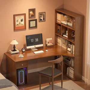 Computer Desk Bookshelf Integrated Shelves Drawers Large Laptop Home Bedroom Student Study Writing Desk Storage Office Table - Image 2