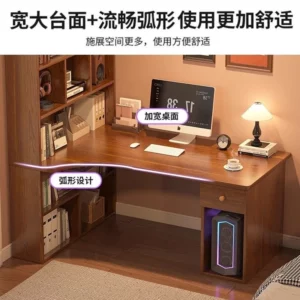 Computer Desk Bookshelf Integrated Shelves Drawers Large Laptop Home Bedroom Student Study Writing Desk Storage Office Table - Image 5