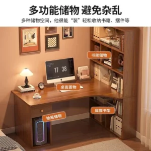 Computer Desk Bookshelf Integrated Shelves Drawers Large Laptop Home Bedroom Student Study Writing Desk Storage Office Table - Image 6