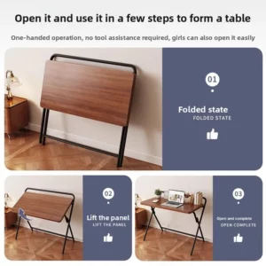 Foldable Computer Desk, Student Home Study Desk, Simple Office Desk, Solid Wood Lifting Bedside Small Table - Image 2